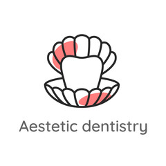 Aesthetic dentistry. Tooth or veneer inside the pearl shell. Dental icon. Stomatology illustration.