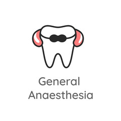 General Anesthesia. Tooth with the travel pillow and the eye sleep mask. Dental icon or illustration.