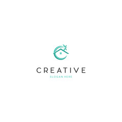 Home Village Ocean Vacation Creative Icon Logo Design Template