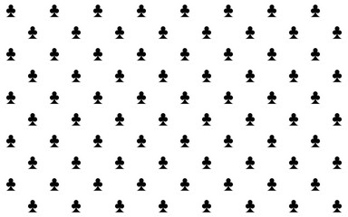 Clubs cards deck suit symbol diagonally distributed in even pattern - minimal geometrical shape seamless overlay backdrop texture