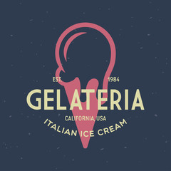 Obraz premium Vintage ice cream shop logo badge and label, gelateria sign. Retro logotype for cafeteria or bar.