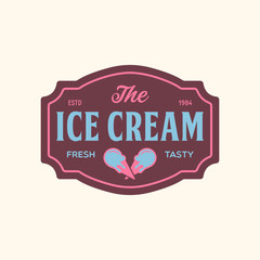 Vintage ice cream shop logo badge and label, gelateria sign. Retro logotype for cafeteria or bar.