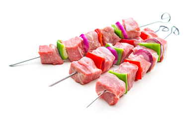Kebabs - raw meat and vegetables on skewers, ready for grilling
