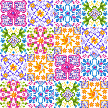 Mexican talavera ceramic tile pattern. Cute naive art items.