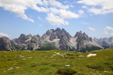 Fototapeta na wymiar Cadini Mountains from mount Piana, Dolomites