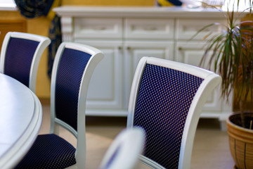 Business environment for negotiations at the highest level. Chairs and part of the round table.