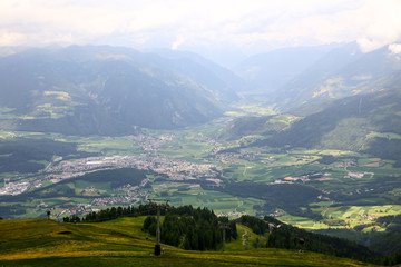 view of Brunico, alto adige, from plan de corones