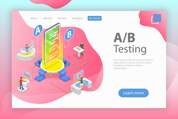 Isometric flat vector concept of AB testing, split test, A-B comparison, web development.