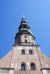 Fototapeta na wymiar Old european church roof view from below.