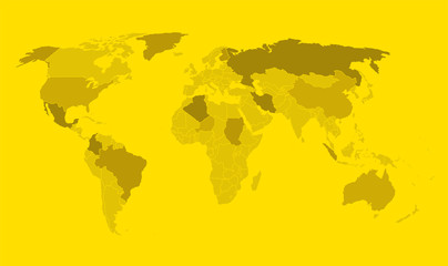 Cartoon pictures of world map on yellow background. Can use for printing, website, presentation element, textile. Vector illustration.
