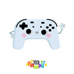 Play video game controller kawaii vector cartoon character, isolated vector illustration.