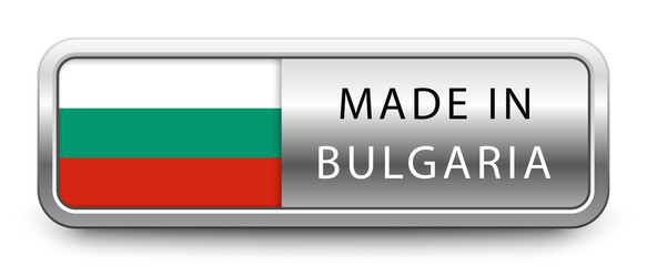MADE IN BULGARIA metallic badge with national flag isolated on white background