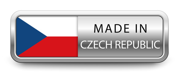 MADE IN CZECH REPUBLIC metallic badge with national flag isolated on white background