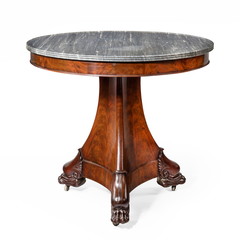 Marble top round pedestal table