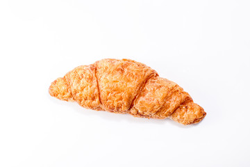 Croissant. Fresh croissants isolated on a white background, top view, space for text