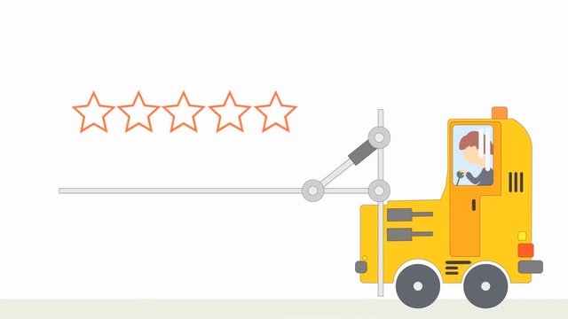 businessman transports and lifts the symbols of the stars on the loader to indicate the company rating , graphic animation clips with alpha effect for multimedia presentations. great customer leaves f