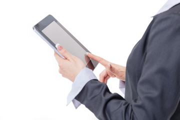 close up. modern business woman uses digital tablet.