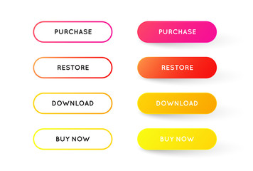 Obraz premium Set of vector modern material style buttons. Different colors with trendy Gradient of outline strokes and icons on white forms with shadows.