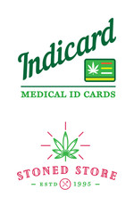 Set of Dispensary Medical Cannabis Marijuana Sign or Label Template in Vector. Sativa and Indica Strains.
