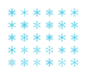 Fototapeta na wymiar Big Set of Snowflakes Winter Christmas Xmas Design Vector Elements.