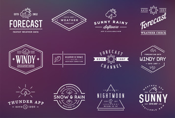 Set of Vector Weather Icons and Logotypes of Business Forecasting Apps and Channels