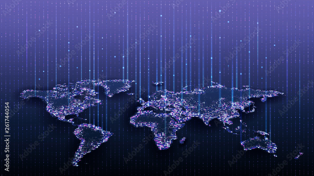 Poster map of the planet. world map. global social network. future. vector. blue futuristic background with