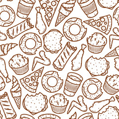 Seamless fast food pattern. Vector fast food pattern.