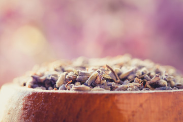 The seeds of lavender in the small barrell