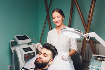 Treatment of baldness with beauty injections. Mesotherapy. Plasma lifting.
