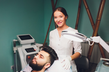 Treatment of baldness with beauty injections. Mesotherapy. Plasma lifting.