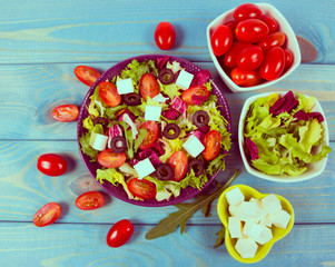 Fresh vegetable salad with feta cheese. Proper nutrition.