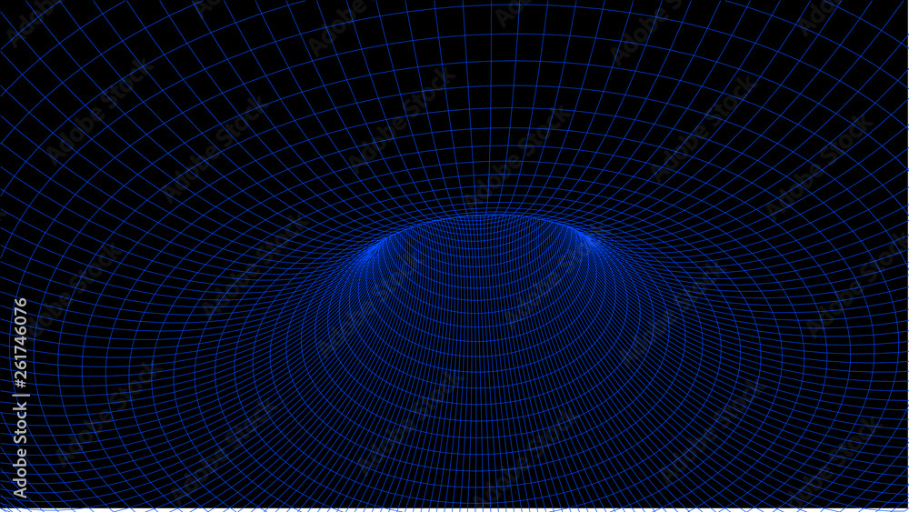 Aufkleber Abstract tunnel. Vector wormhole. 3D corridor mesh.