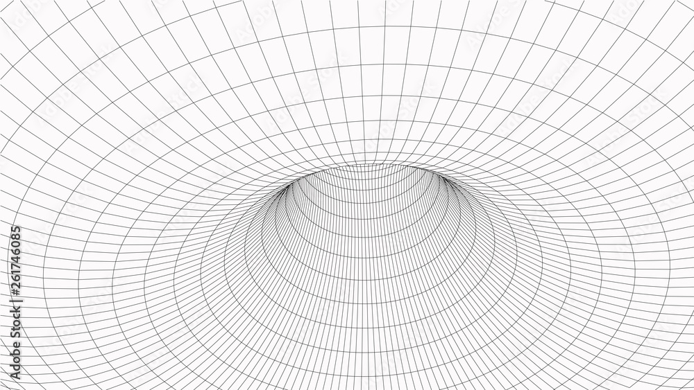 Poster Abstract tunnel. Vector wormhole. 3D corridor mesh.