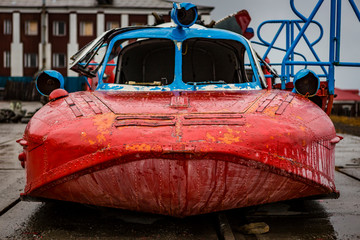 retired old russian radial engine propeller Boat at Barentsburg, Svalbard, Norway - Tupolev A-3...