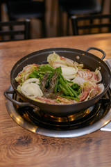 Korean seafood soup, fresh shrimp and mixed vegetables 