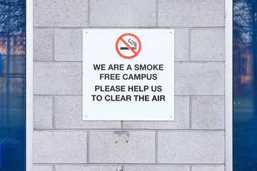 No smoking at college campus university school sign for students create smoke free environment air