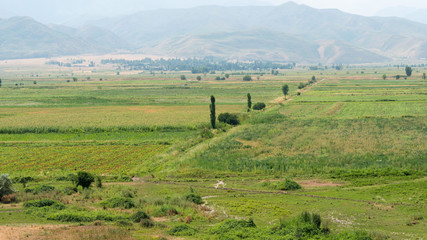 Obraz premium Tokmok, Kyrgyzstan - Aug 08 2018: Panorama view from Ruins of Burana Tower in Tokmok, Kyrgyzstan.