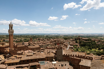 Panoramic view of Siena city with Piazza del Campo and the Torre del Mangia