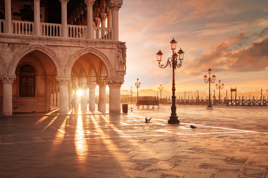 San Marco in Venice, Italy at a dramatic sunrise