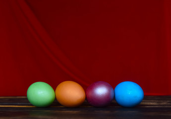 Easter eggs on red background