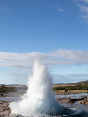 Strokkur Geyser eruption. Eruption of hot water. Gold Circle. Iceland.