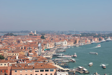 Panoramic view of Venice city with historic buildings and coast