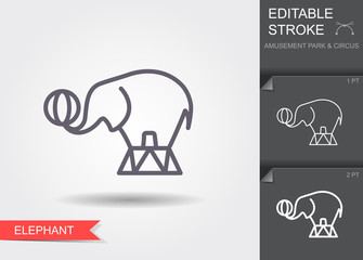Circus elephant. Line icon with editable stroke with shadow