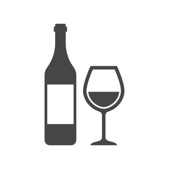 Wine bottle with wine glass icon isolated on white background. Vector illustration.
