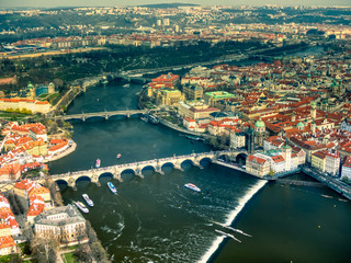 Naklejka premium Aerial view of Prague over Vltava river