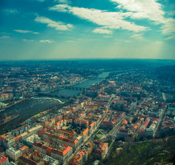 Fototapeta na wymiar Aerial view of Prague over Vltava river