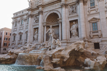 Panoramic view of Trevi Fountain in the Trevi district in Rome