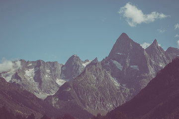 Closeup view of mountains scenes in national park Dombay, Caucasus