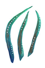 Three green gouache leaves of grass, gouache