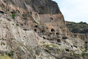 Vardzia, Georgia - Jul 14 2018: Vardzia Cave Monastery complex and ancient city. a famous historic site in Vardzia, Samtskhe-Javakheti, Georgia.